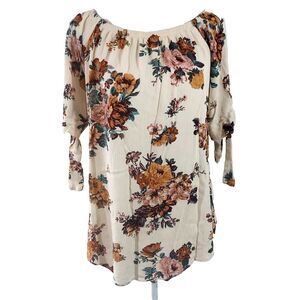Miley + Molly Shirt Top Off Shoulder Women Size Small Tie Sleeve Crinkled Floral